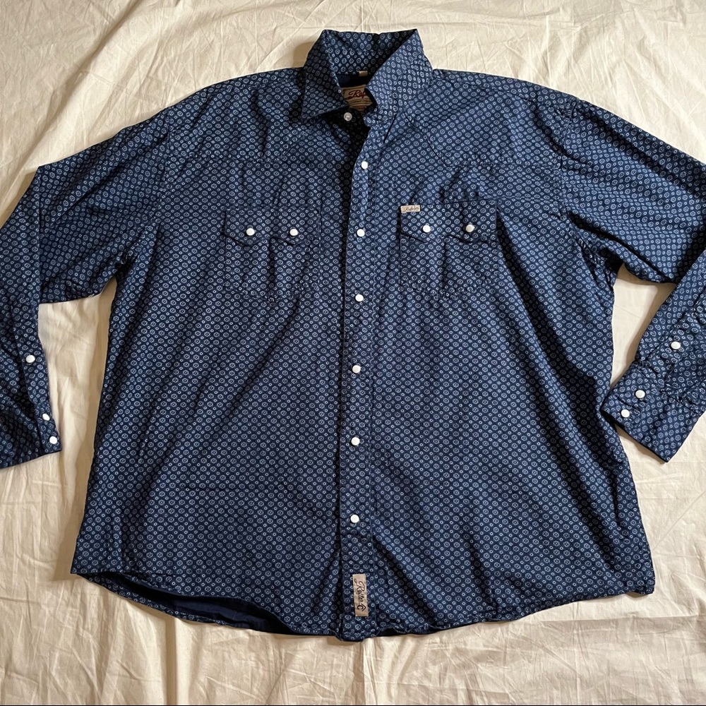 Rafter C Cowboy Collection Blue Pattern Shirt with Snap Button Closure Size XXL